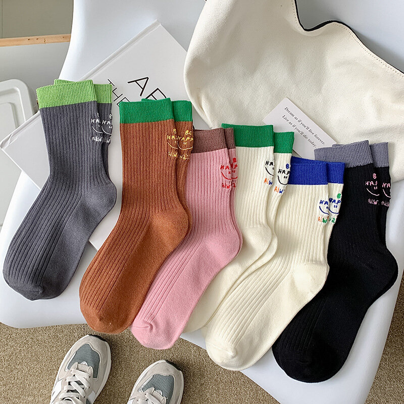 New candy colored solid pile socks with embroidered letters on the heel for sports socks
