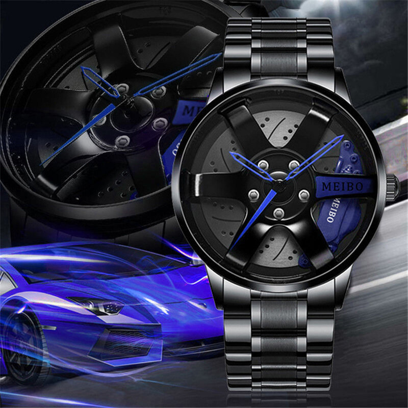2024 New Top Men Stainless Steel Watches Mens Car Wheel Hub Leather Quartz Watch For Male Military Sport Watch Relogio Masculino
