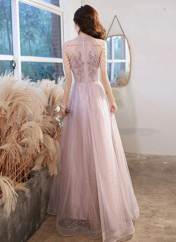 Gaun malam merah muda untuk wanita, gaun pesta Senior elegan modis musim panas, 2024 untuk Prom, gaun malam mewah kualitas tinggi