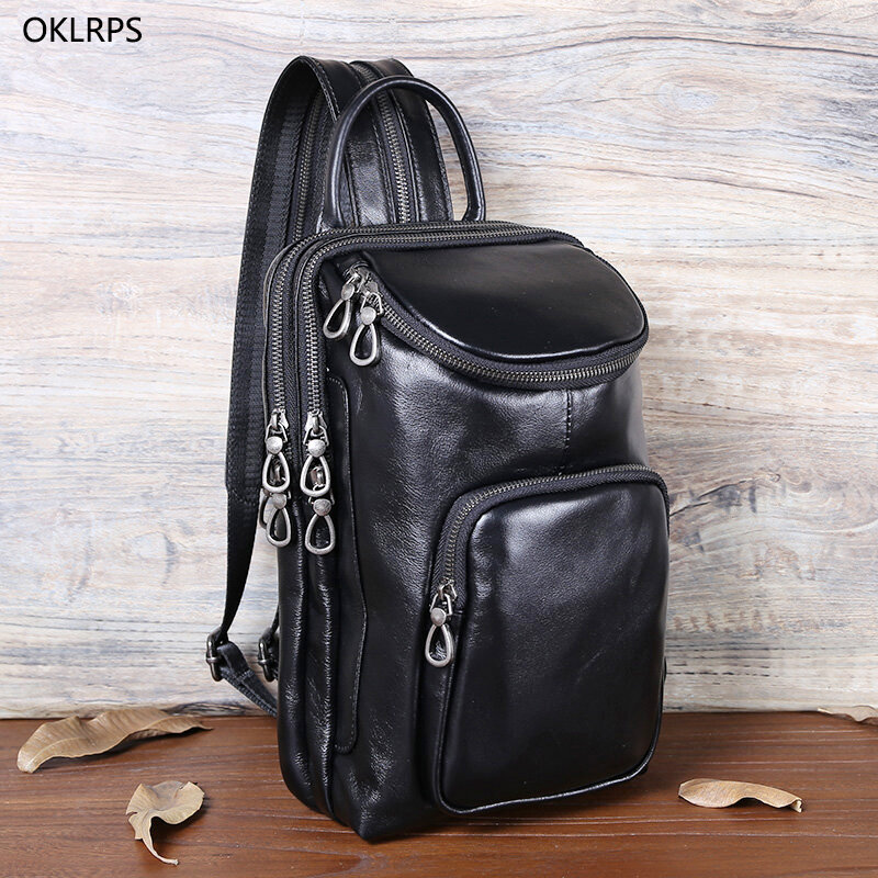 Men's Chest Bag Top Layer Leather Leather Shoulder Bag Casual Crossbody Bag Large Capacity Pack Of Dual-Purpose Trend Backpack