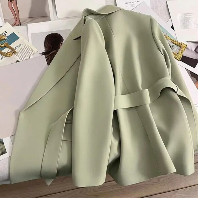 Work Office Coat Formal Business Style Women's Suit Coat with Belted Waist Slim Fit Long Sleeve Office Coat for Ol Commute Daily