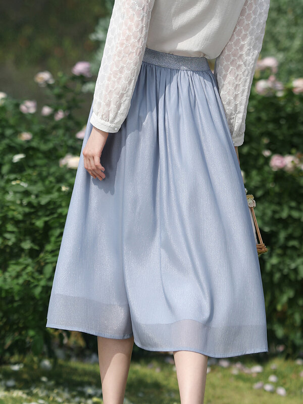 I BELIEVE YOU Flowy Silk Chiffon Skirts For Women 2024 Summer New Elegant Solid Draped Mid-Length Fairy Skirt Lady 2241025684