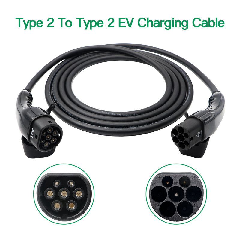 Chiefleed Cable de carga EV IEC tipo 2a Tipo 2 hembra a macho 32A 4m 5m enchufe 1 fase Cable EV para estación de carga