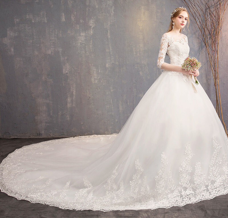 MK1498-Bridal lace long train dress