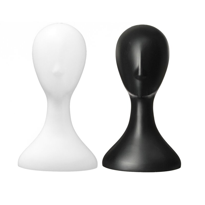 Tête de perruque en plastique haute pour femme, tête de modèle féminin, blanc et noir, 2 pièces