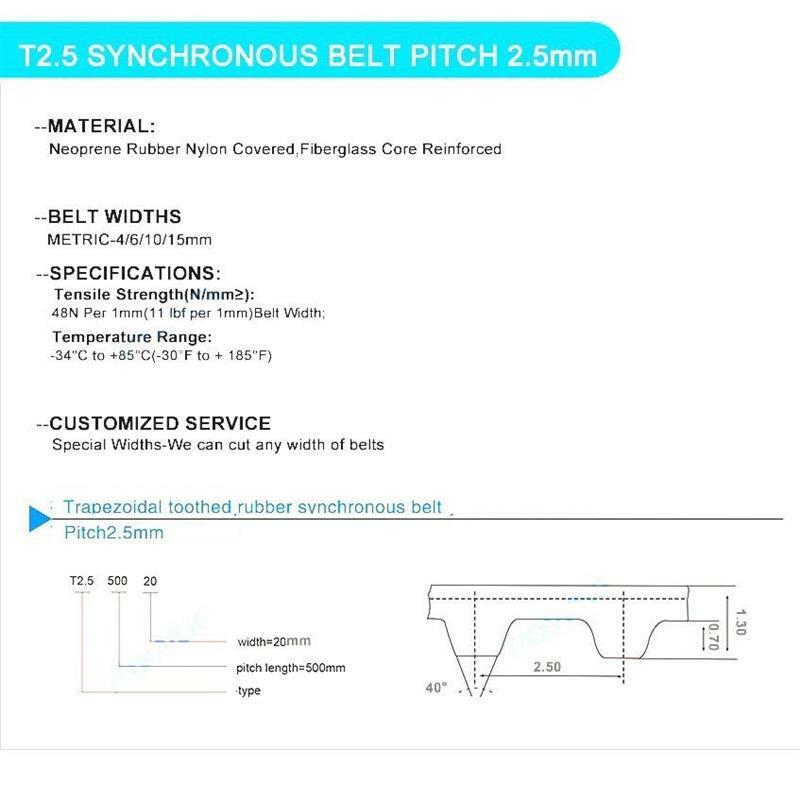 T2.5 245 Timing Belt Width 6mm 9mm 8mm Length 245mm Pitch 2.5mm Rubber Neoprene Fiberglass T2.5 Synchronous Pulley Belt