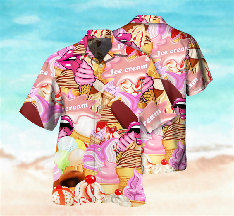 Loose Breathable 3D Print Shirts Cool Fashion Ice CreamShirts Beach Party Tops Short Sleeves Summer Men's Shirts Men Shirt Tops