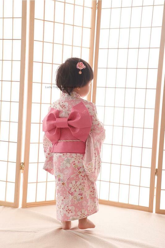 Crianças Kimono Estilo Tradicional Japonês Impresso Yukata Vestido para Menina Crianças Algodão Cosplay Haori Traje Roupas estilo Asiático
