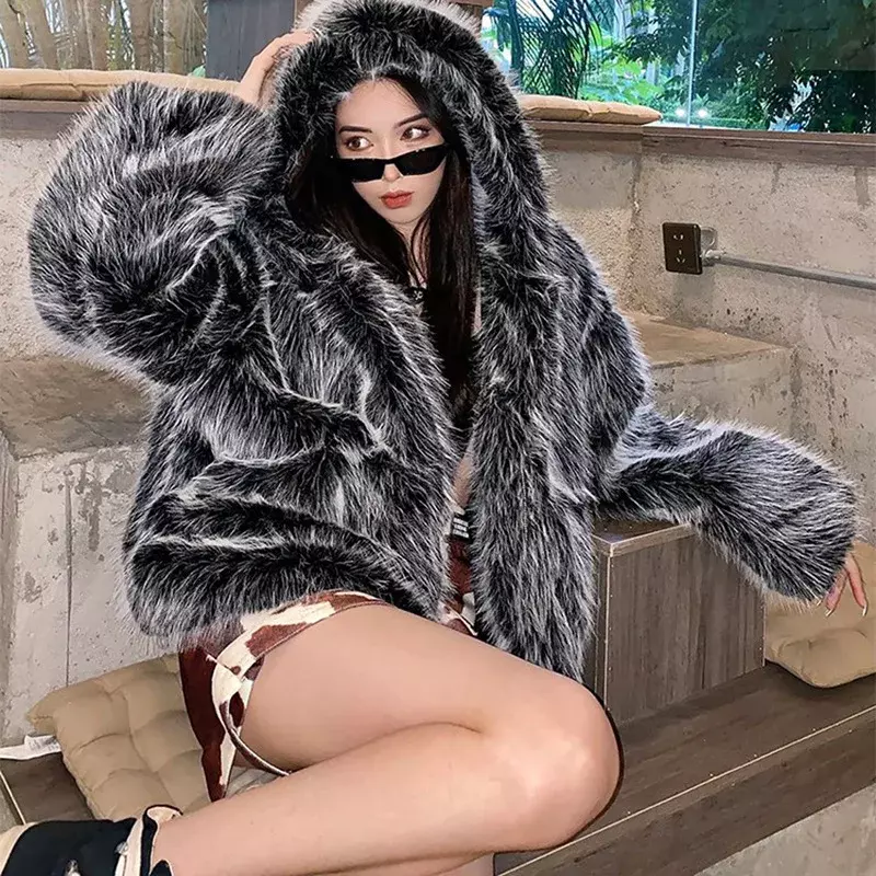 두꺼운 모피 코트 중년 여성용 여우 칼라 긴 인조 모피 코트 및 재킷, 따뜻한 외투, 신제품