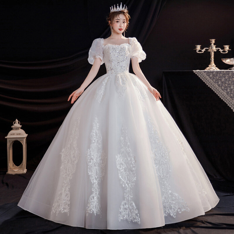Gaun pernikahan pengantin gaya Perancis, gaun pengantin ukuran besar baru 2023 dengan panjang lantai, sederhana dan menawan