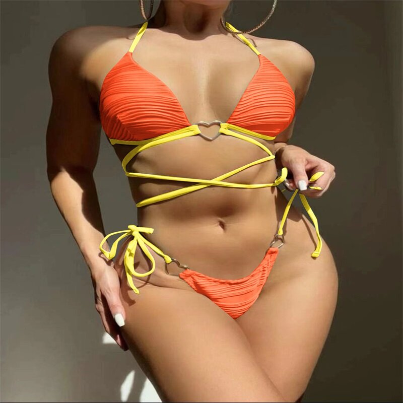 2 Piece  Lace Up Women's Bikini Swimsuit Top+Underwear Summer Party Beach Holiday Casual Hot Girl Streetwear Robes