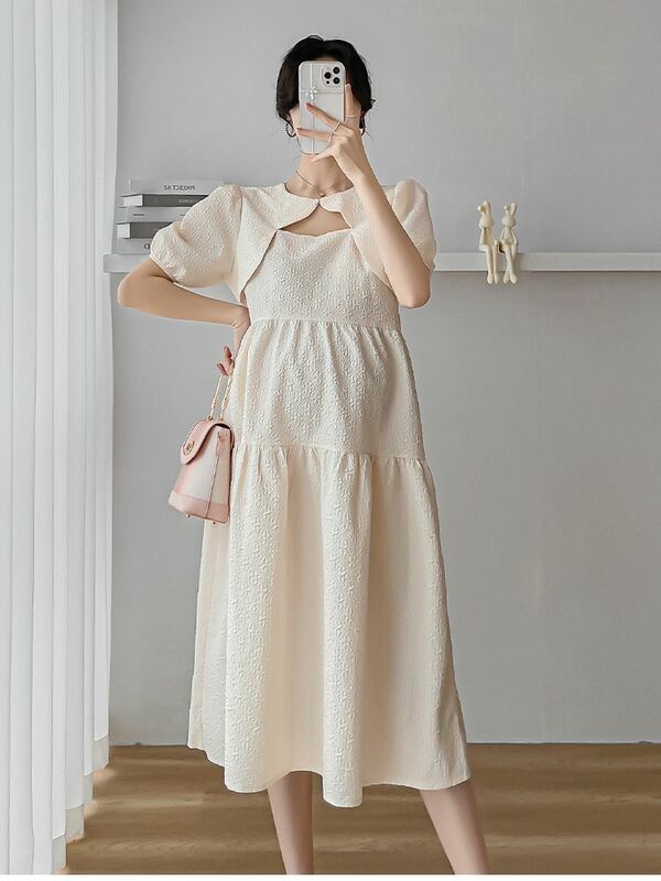 Женское летнее платье с коротким рукавом, ТРАПЕЦИЕВИДНОЕ платье для беременных в Корейском стиле, модель 2024 года