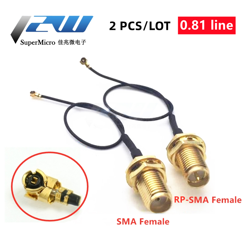 2-piece SMA / RP-SMA female to MHF4 IPEX IPX RF plug Pigtail cable for Mini 0.81mm PCI card intel WIFI Board 10cm 15cm 20cm 30cm