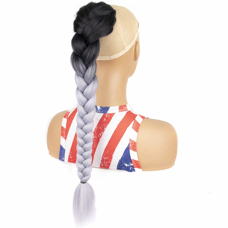 22inch Long Kinky Straight Synthetic Ponytail Box Braid Fishbone Drawstring Clip in Hair Extension Natural Black Blond Hairpiece