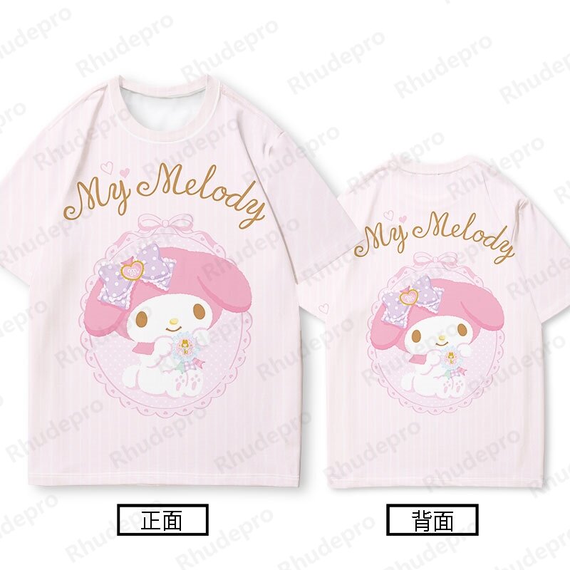 2024 Melodie Co-Branded T-Shirt Met Korte Mouwen Voor Dames Zomer Levendige Sanrio Top Voor Meisjes Melodie Kleding T-Shirt