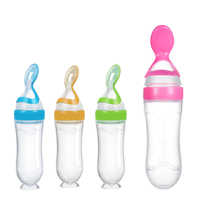 Safe Newborn Baby Feeding Bottle Toddler Sucker Silicone Squeeze Feeding Spoon Milk Bottle Baby Training Feeder Food Supplement