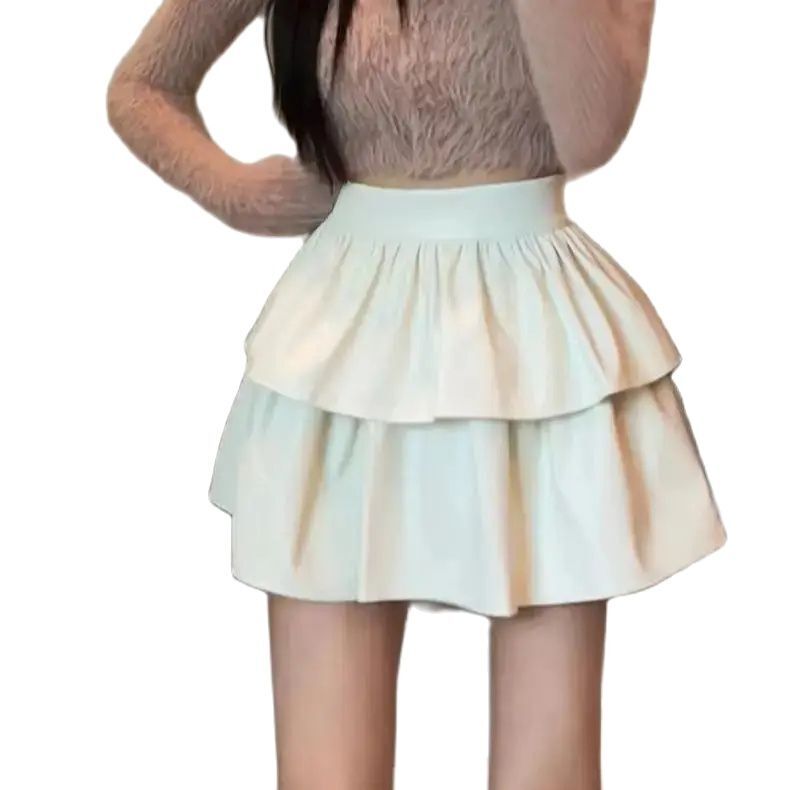 Женская плиссированная мини-юбка из ПУ кожи, с высокой талией