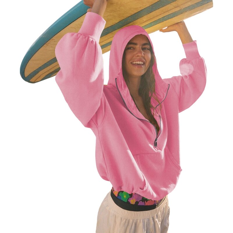 Sudadera con capucha para mujer, camisa deportiva de manga larga, holgada, con cremallera, Top de calle, Otoño e Invierno