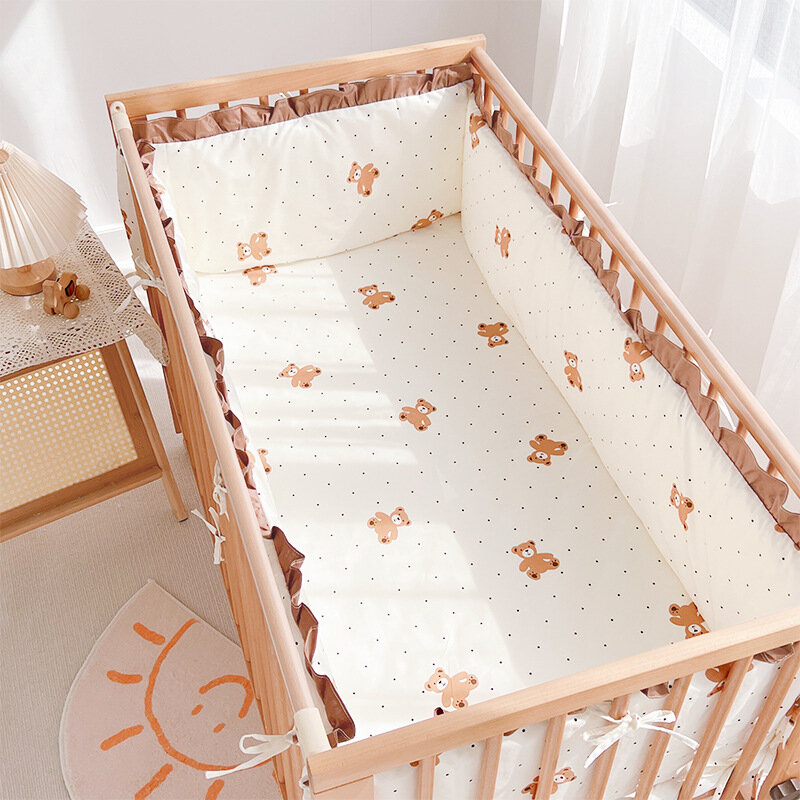 Conjunto de cama Cute Rabbit para bebê recém-nascido, 100% algodão, berço, cama para meninos e meninas, roupa de cama lavável, 4 amortecedores e 1 folha