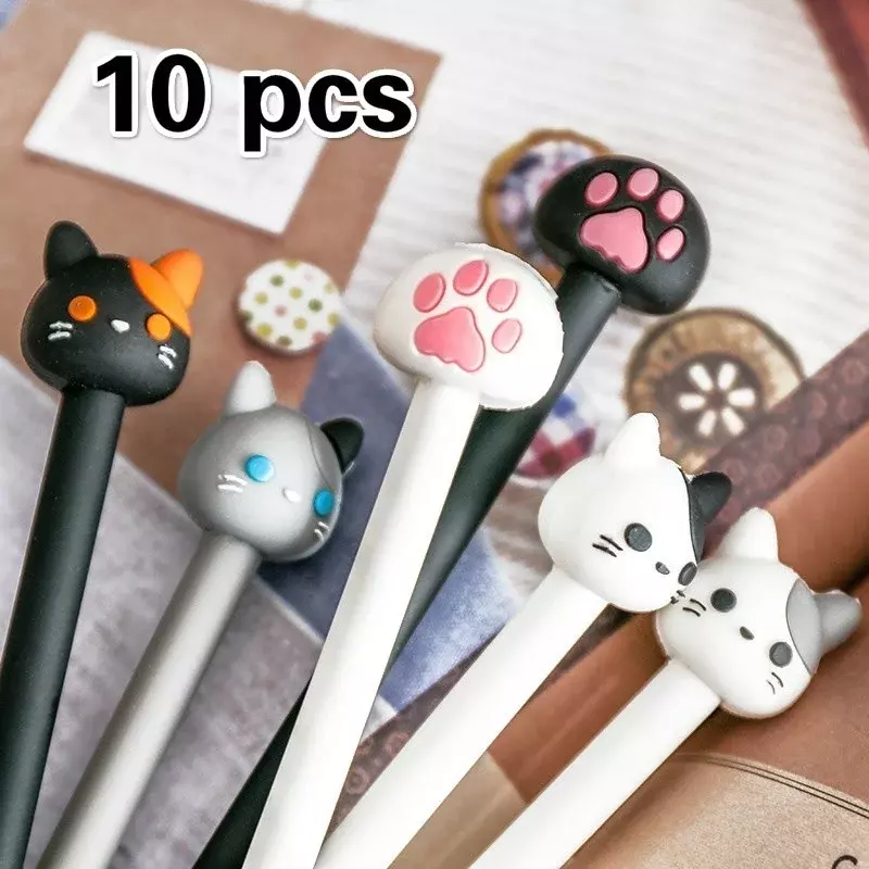 10pcs/batch Kawaii Cat Gel Pen Cute Claw Black Ink for Writing Stationery Office School Supplies Creative Student Drawing Pens