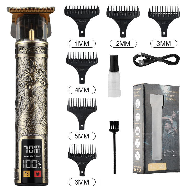 Cabezal de afeitado de aceite de peluquería eléctrica T9 LCD, empujador eléctrico de tallado, cortadora de cabello, recortadora de precisión para el cuidado de los hombres