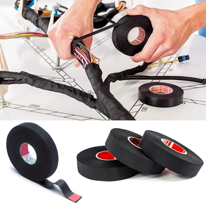 Auto-adesivo Wire Harness Tape, envoltório do cabo de isolamento, fita isolante fixa, amortecimento do ruído, prova de calor, tecido, 15m