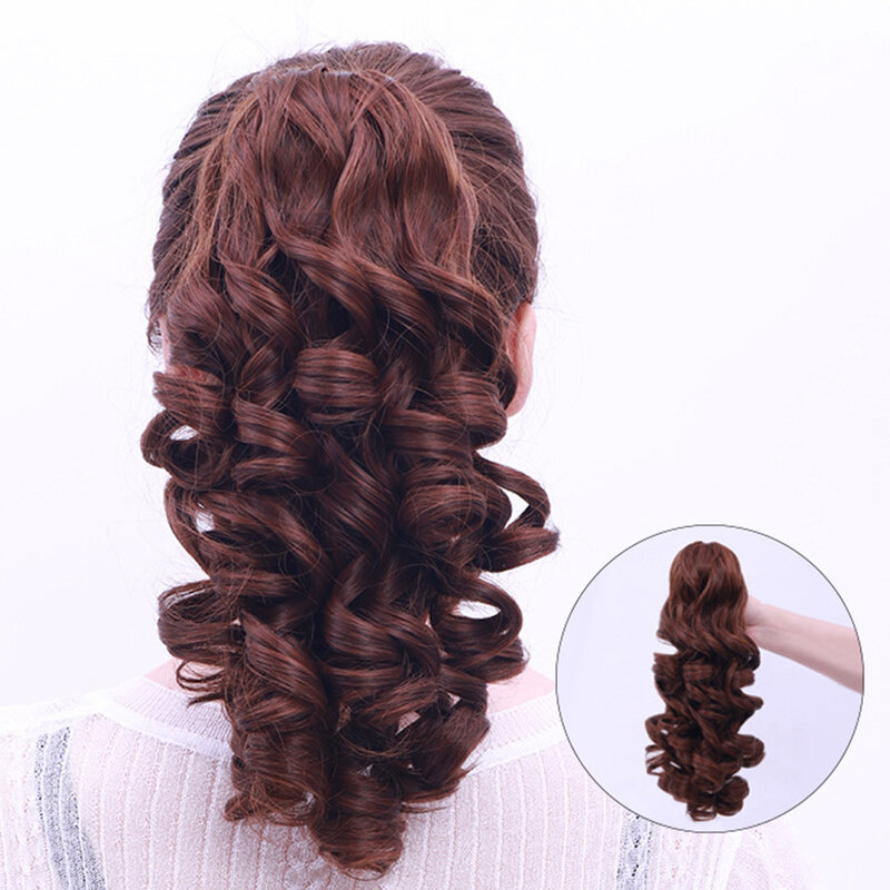 Women Synthetic Fluffy curly Wig with Claw Clip seamless invisible Synthetic Wavy PonyTail wig Hair Extension 45CM