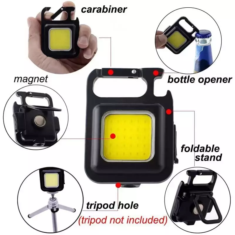 Mini linterna LED recargable por USB, llavero, sacacorchos, luz de trabajo, luz de bolsillo pequeña magnética para acampar al aire libre, pesca