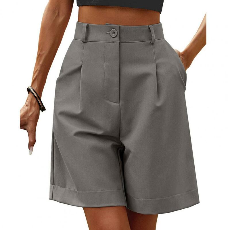 Pantalones cortos de cintura alta con cremallera para mujer, traje drapeado de moda, informal, Color sólido, oficina, negocios, Verano