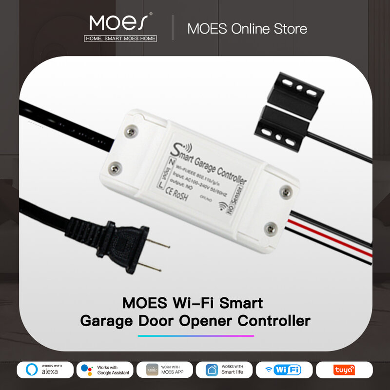 MOES-Tuya WiFi Smart Garage Door Contrmatérielle, Opener Sensor, Smart Life, Tuya Andrea Remote, Alexa Echo, Google Home, No airies Nécessite