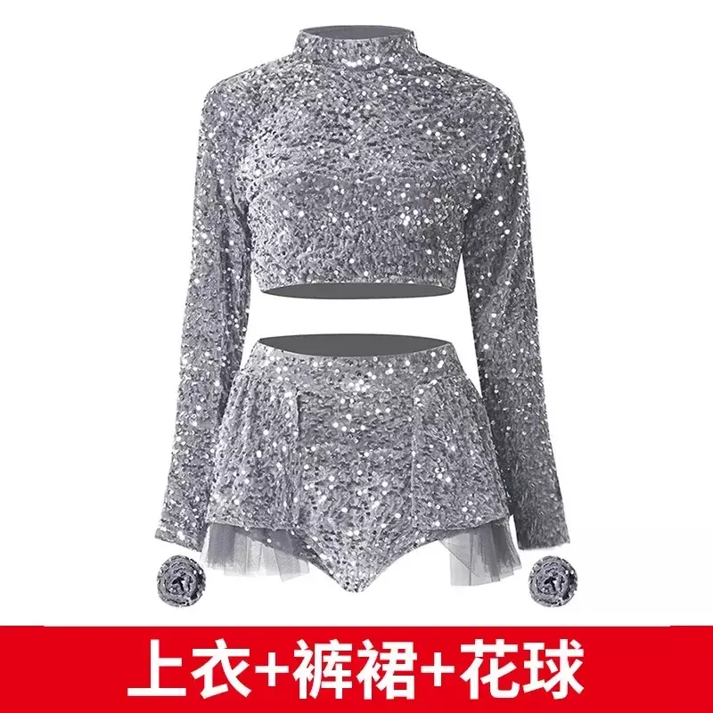 Glitter Kpop Outfit Rave Festival Clothing Stage Dance Costume Women Korean Girl Group Crop Top Skirt Jazz Party Nightclub Wear