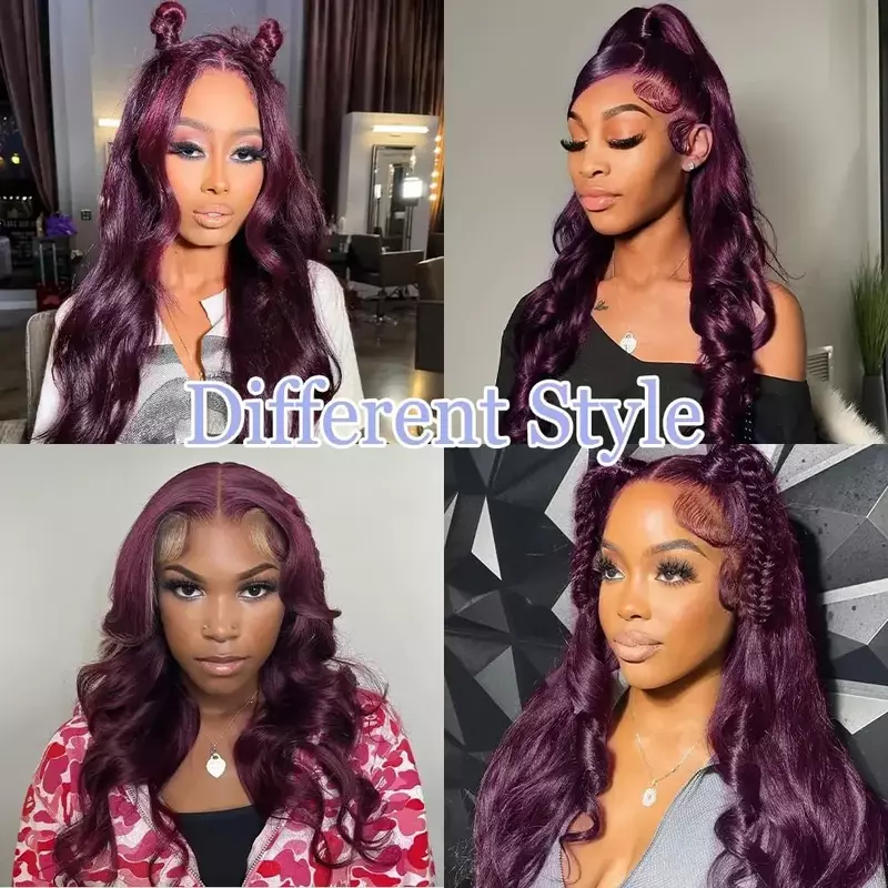 Dark Burgundy Lace Front Wigs Deep Purple Body Wave Lace Wigs for Women 13X4 HD Lace Front Wigs Preplucked Synthetic Hair 30Inch