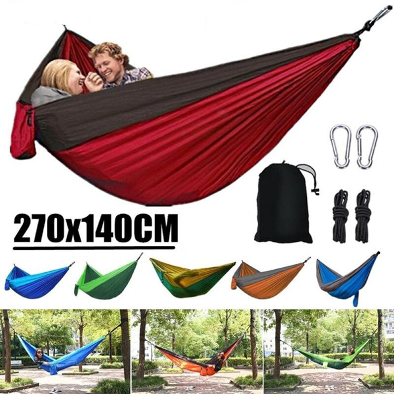 Tempat tidur gantung berkemah luar ruangan portabel satu orang, tempat tidur gantung kain parasut kekuatan tinggi dengan warna nilon