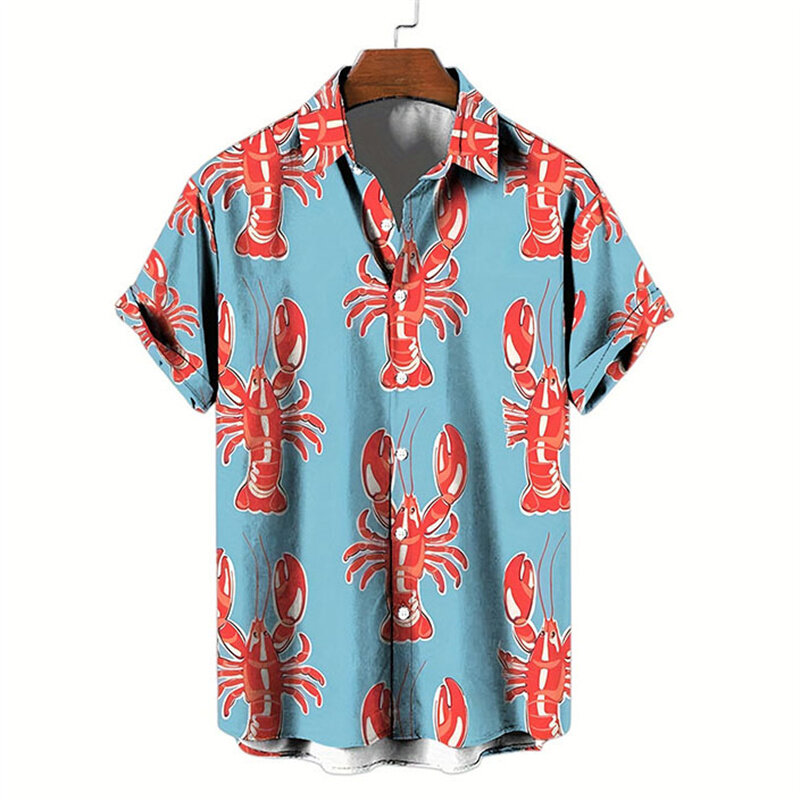 하와이안 플라워 소셜 셔츠, 3D 프린트 보스턴 랍스터 패션, 짧은 여름 캐주얼 빈티지 하라주쿠 카디즈 카미사스, 캐쥬얼 블라우스
