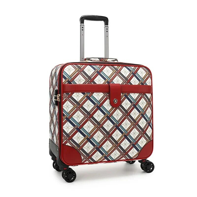 Caixa de embarque de 18 polegadas, caso universal do trole do couro da roda, bagagem portátil, mala de viagem da qualidade da parte alta, saco da valise do negócio
