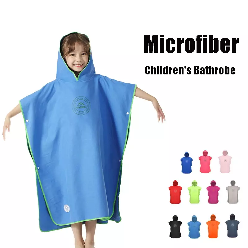 Albornoz de microfibra para niños, Poncho de playa con capucha, toallas de Surf, secado rápido