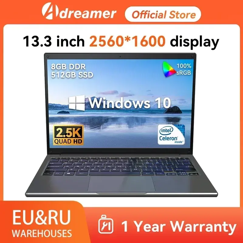 Adreamer-LeoBook13 Laptop, 13.3 ", Notebook Intel Celeron N4020, 8GB RAM, SSD 1TB, Resolução 2560X1600, Computador Office, Study PC