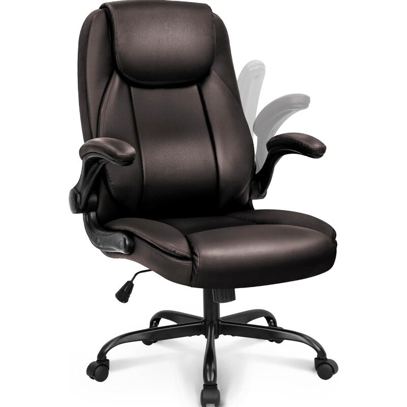 Cadeira ergonômica do escritório do couro do plutônio, executivo acolchoado, aleta acima, braço, cadeiras do computador, altura ajustável, parte traseira alta, lombar