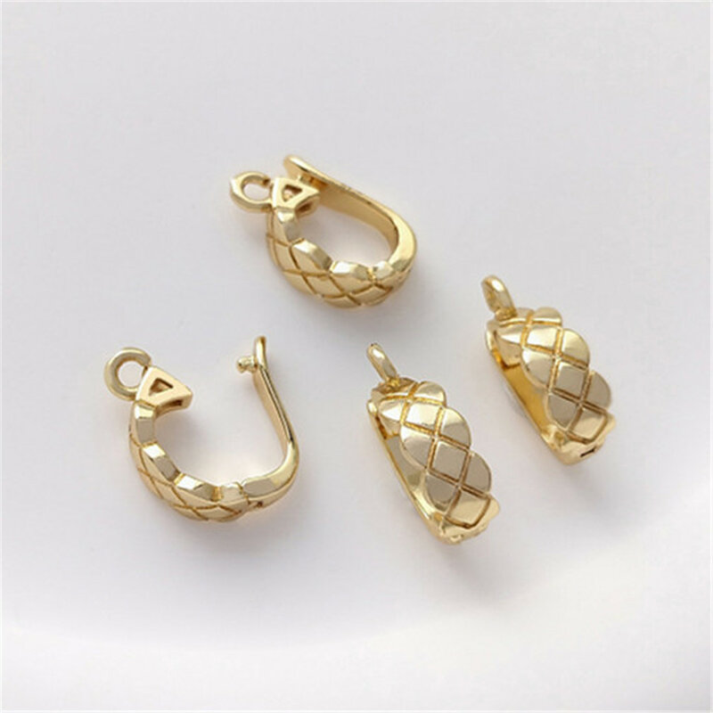 14K Gold Package Color Protection Diamond Pattern Fashion Universal Buckle Pearl Necklace Pendant Buckle DIY Accessories B990