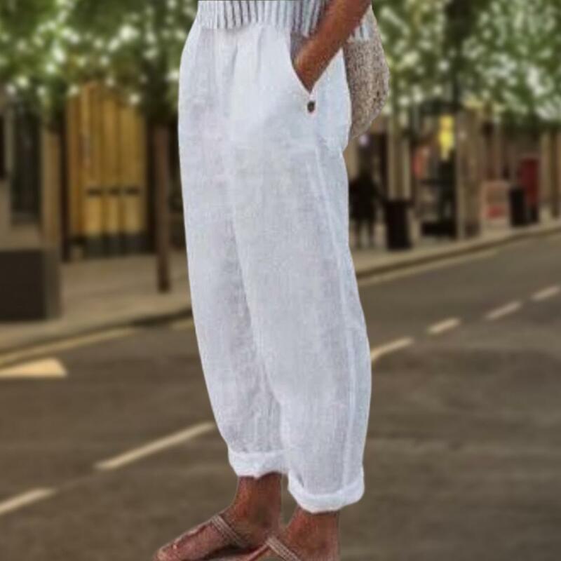 Casual calças femininas comprimento total verão elegante cintura elástica calças bottoms harem calças para uso diário