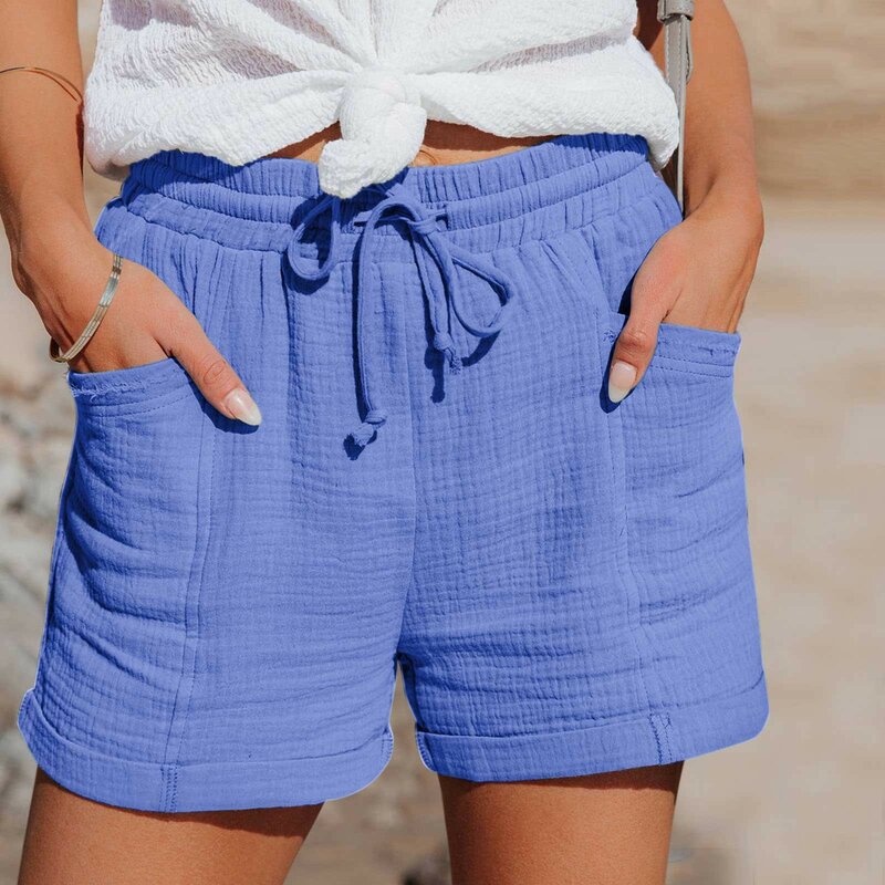 Short d'été décontracté en coton et lin pour femme, vêtement de plage, à la mode, jambe droite, taille haute, sport