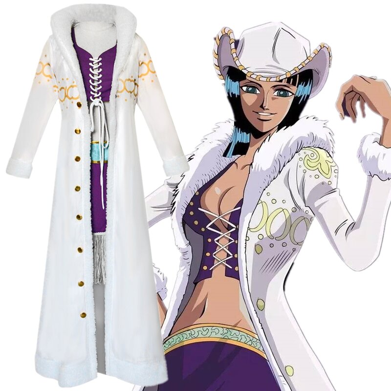 Disfraz de Anime de ONE PIECE Nico Robin Miss Allsunday para mujer, conjunto de Cosplay, abrigo, Tops, falda, traje, utilería para Halloween