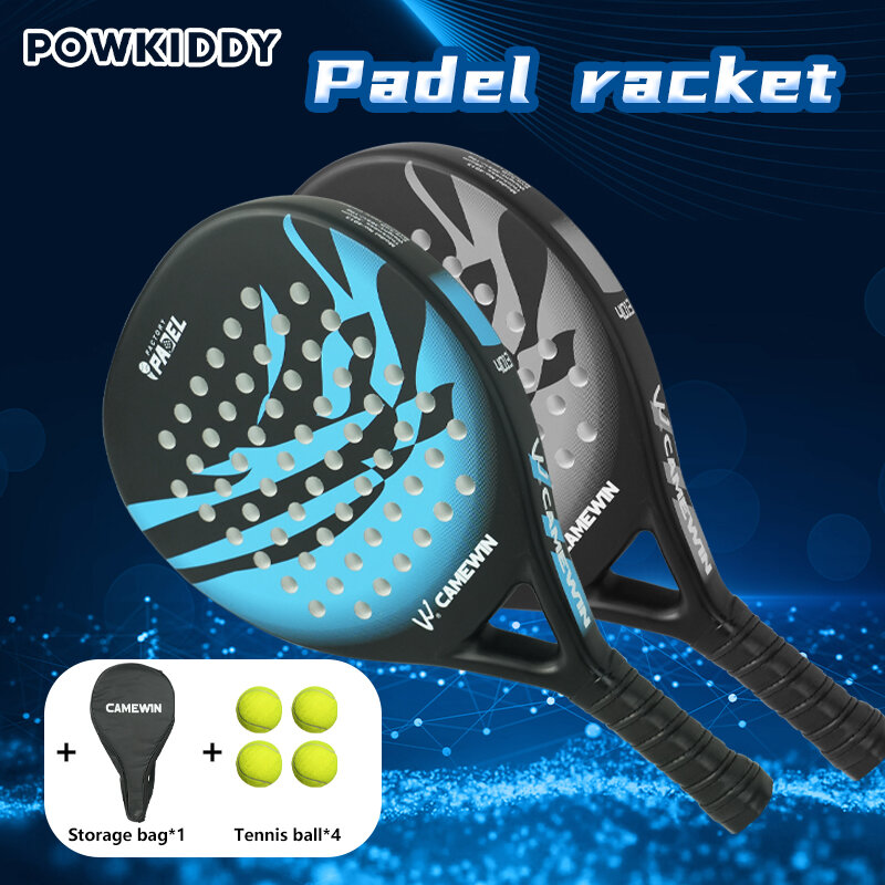 POWKIDDY Padel racchetta superficie in fibra di carbonio con racchetta da tennis con nucleo in schiuma elastica in memoria EVA leggera
