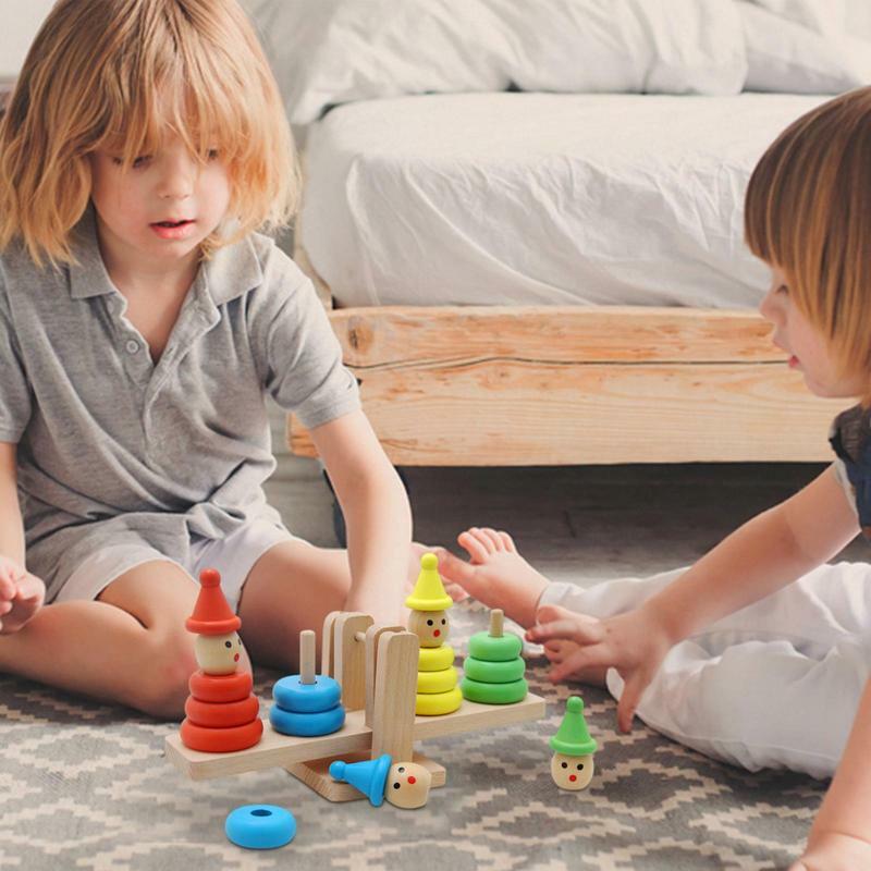 Wood Clown Tower Stacking Blocks Game para crianças, diversão e brinquedos educativos, entretenimento para crianças, meninos e meninas