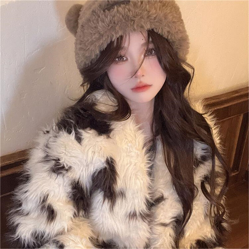 Syntheti Curly hair Lamb wool fisherman hat Berets Wig Natural Black Straight Wigs Naturally Connect Synthetic Hat Wig