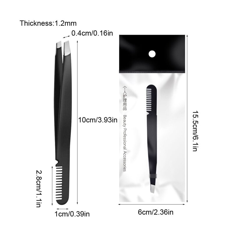 Eyebrows Tweezers For Women Slant Flat Pointed Knife-shape Slant With Comb