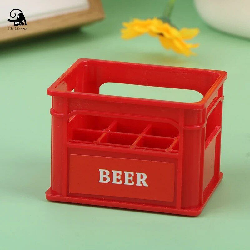 Miniature Simulation Beer Box para Doll House, Basket Model, DIY Acessórios, Comida e bebida, 1:12 Dollhouse