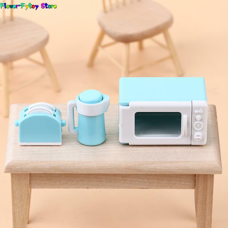 3Pcs/Set 1:12 Dollhouse Mini Microwave Oven Bread Maker Kettle Kit Kitchen Cookware Accessories Toys New