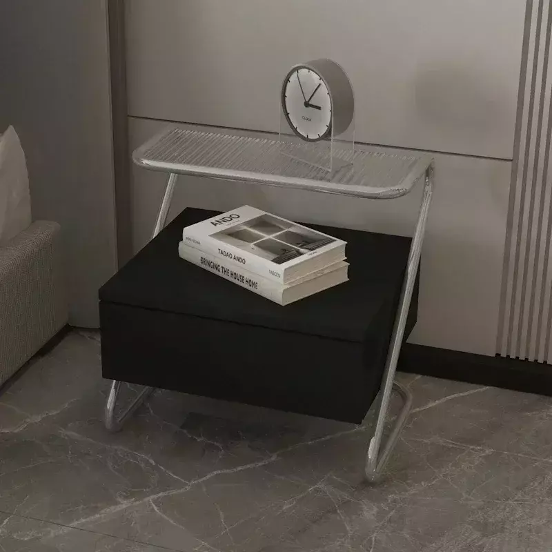 Mitte des Jahrhunderts Luxus Nachttisch aus gehärtetem Glas moderne Nachttische kleiner Lagers chrank Edelstahl Füße Möbel wkns