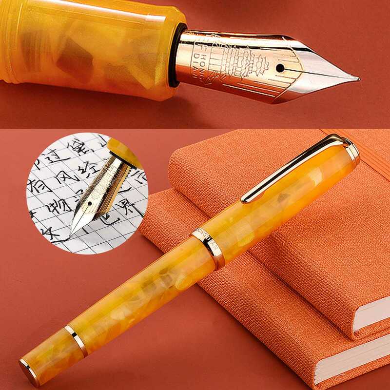 14-dian-Stylo plume N1S à piston en résine acrylique, calligraphie exquise, stylos rétro pour étudiants, affaires, bureau, cadeau, plume EF 0.5mm